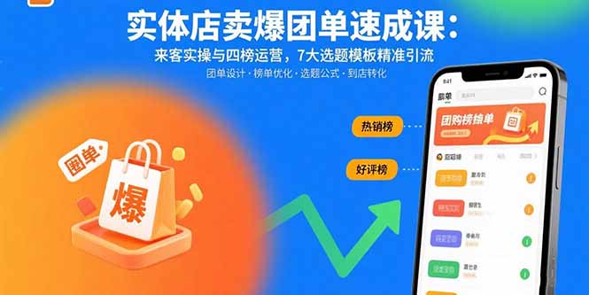 实体店卖爆团单速成课：来客实操与四榜运营，7大选题模板精准引流-项目网