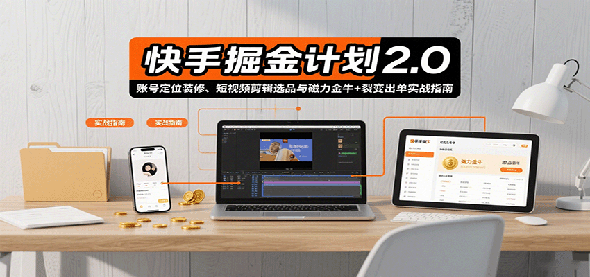 快手掘金计划2.0，账号定位装修、短视频剪辑选品与磁力金牛+裂变出单实战指南-项目网