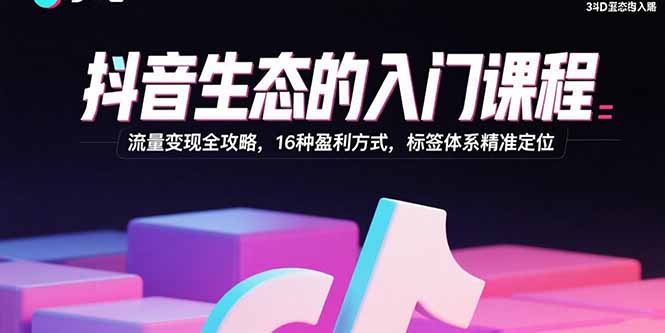 抖音生态的入门课程：流量变现全攻略，16种盈利方式，标签体系精准定位-项目网