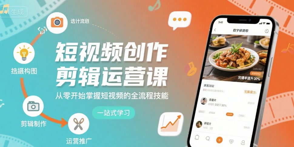 短视频创作剪辑运营课，从零开始掌握短视频的全流程技能-项目网