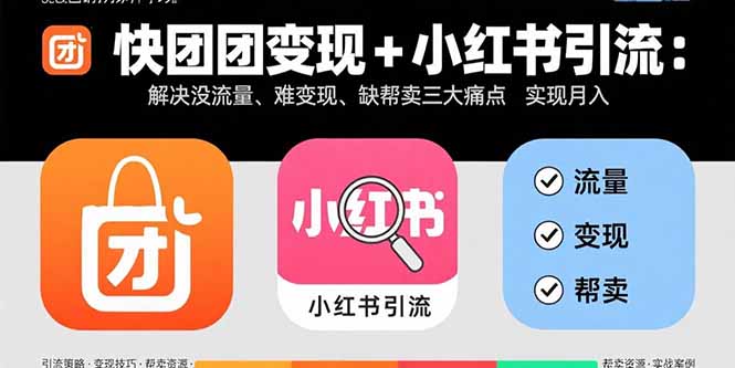 快团团变现+小红书引流：解决没流量、难变现、缺帮卖三大痛点 实现月入3w+-项目网
