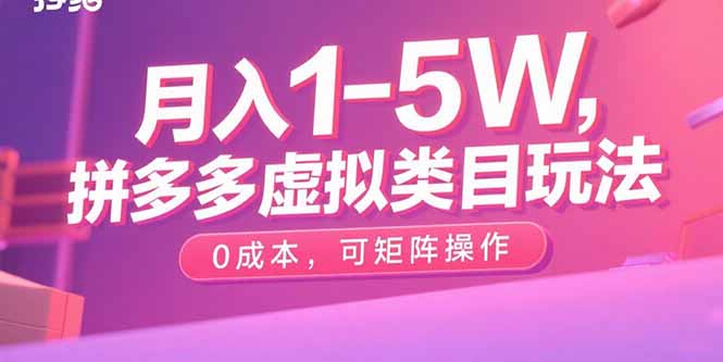 月入1-5W，拼多多虚拟类目玩法，0成本，可矩阵操作-项目网