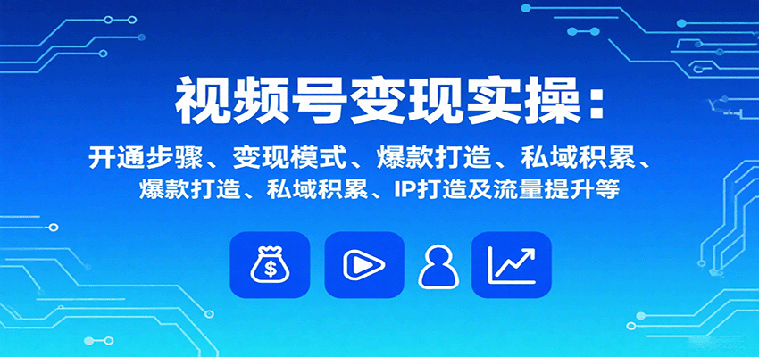 视频号变现实操，含开通步骤、变现模式、爆款打造、私域积累、IP打造及流量提升等-项目网