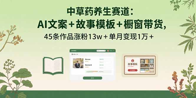 中草药养生赛道：AI文案+故事模板+橱带货，45条作品涨粉13w+单月变现1万+-项目网