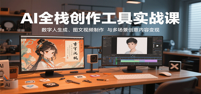 AI全栈创作工具实战课：数字人生成、图文视频制作与多场景创意内容变现-项目网