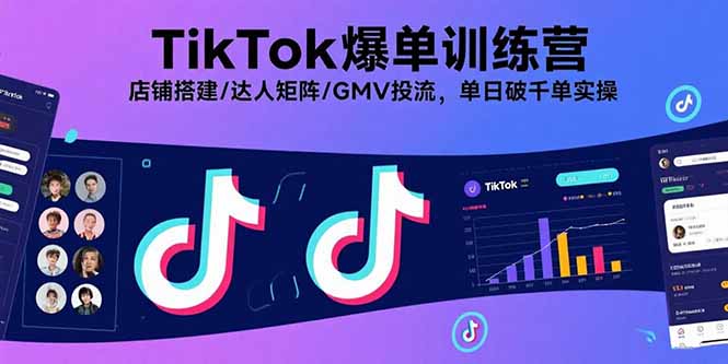 TikTok爆单训练营，店铺搭建/达人矩阵/GMV投流，单日破千单实操-项目网