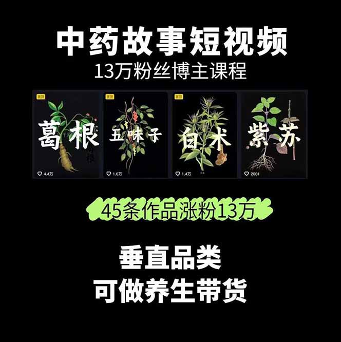 图片[1]-中草药养生赛道：AI文案+故事模板+橱带货，45条作品涨粉13w+单月变现1万+-项目网