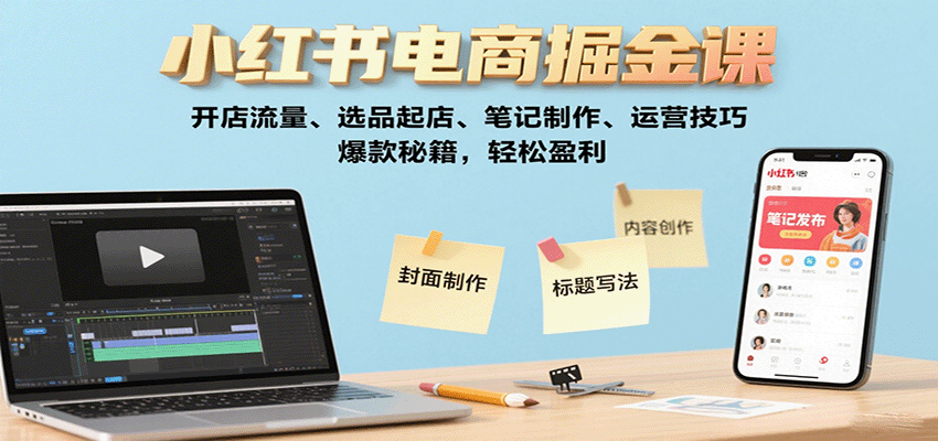 小红书电商掘金课：开店流量、选品起店、笔记制作、运营技巧，爆款秘籍，轻松盈利-项目网