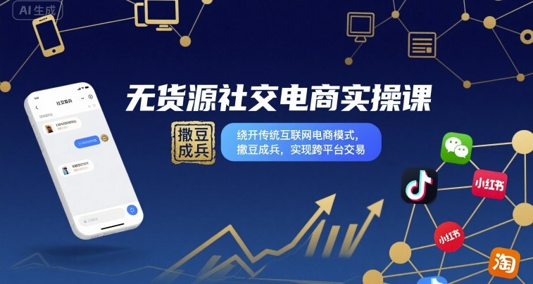 无货源社交电商实操课，绕开传统互联网电商模式，撒豆成兵，实现跨平台交易-项目网