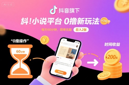 抖音旗下小说平台0撸新玩法，每天挂G60分钟，简单无脑，日入2张【揭秘】-项目网