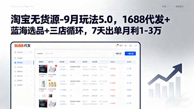 淘宝无货源-9月玩法5.0，1688代发+蓝海选品+三店循环，7天出单月利1-3万-项目网