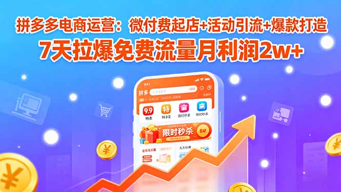 拼多多电商运营：微付费起店+活动引流+爆款打造 7天拉爆免费流量月利润2w+-项目网