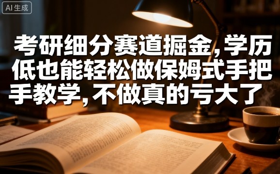 考研细分赛道掘金，日入1k+，学历低也能轻松做保姆式手把手教学，不做真的亏大了【揭秘】-项目网