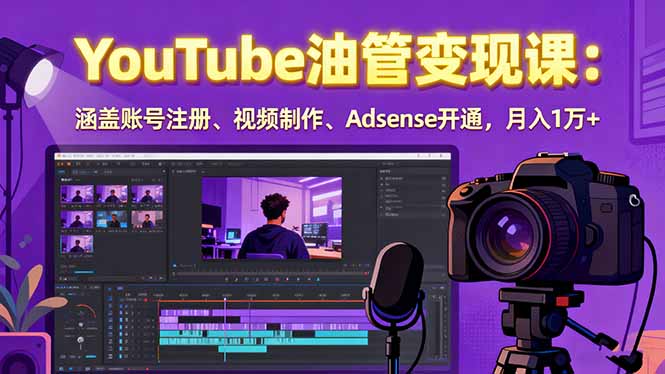 2025YouTube油管变现课：涵盖账号注册、视频制作、Adsense开通，月入1万+-项目网
