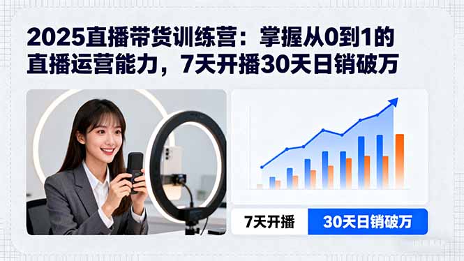 2025直播带货训练营：掌握从0到1的直播运营能力，7天开播30天日销破万-项目网