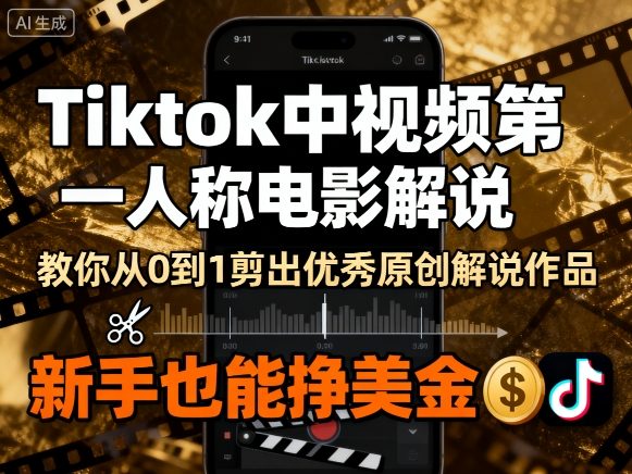 Tiktok中视频第一人称电影解说，教你从0到1剪出一个优秀的原创解说作品，新手也能挣美金-项目网