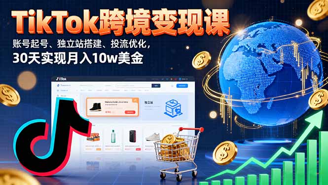 TikTok跨境变现课：账号起号、独立站搭建、投流优化，30天实现月入10w美金-项目网
