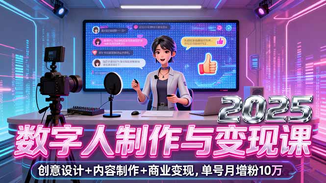 2025数字人制作与变现课，创意设计+内容制作+商业变现，单号月增粉10万+-项目网
