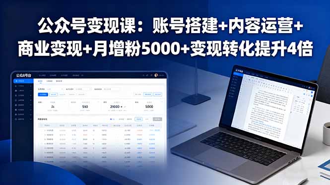 公众号变现课：账号搭建+内容运营+商业变现+月增粉5000+变现转化提升4倍-项目网