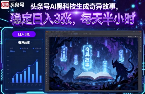 头条号AI黑科技生成奇异故事，稳定日入3张，每天半小时-项目网