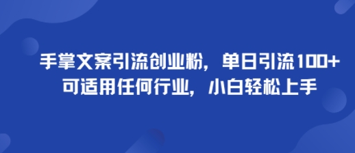 手掌文案引流创业粉，单日引流100+，可适用任何行业，小白轻松上手-项目网