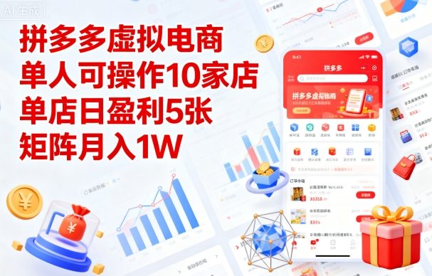 拼多多虚拟电商，单人可操作10家店，单店日盈利5张，矩阵月入1W+【揭秘】-项目网