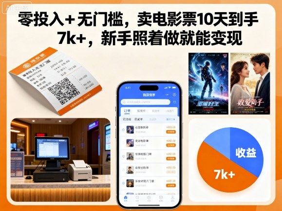 零投入+无门槛，卖电影票10天到手7k+，新手照着做就能变现【揭秘】-项目网