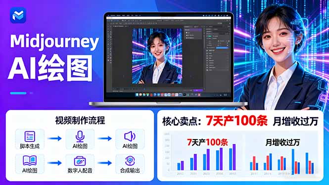 AI绘图照片开口说话视频制作：Midjourney+数字人，7天产100条月增收过万-项目网
