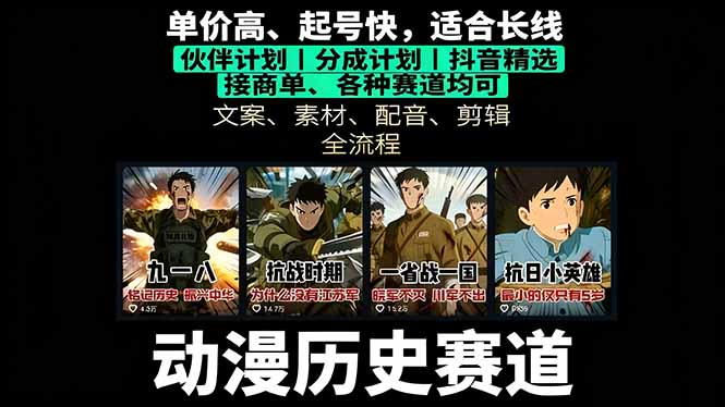 历史动漫赛道撸分成：起号、文案、素材、配音、剪辑，单视频收益破万-项目网