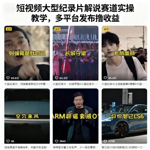 短视频大型纪录片解说赛道实操教学，多平台发布撸收益-项目网