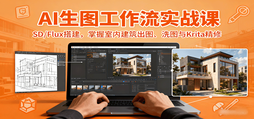 AI生图工作流实战课：SD/Flux搭建，掌握室内建筑出图、洗图与Krita精修-项目网