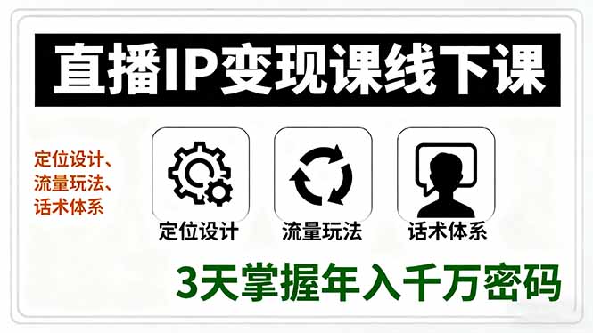 直播IP变现课线下课，定位设计、流量玩法、话术体系，3天掌握年入千万密码-项目网