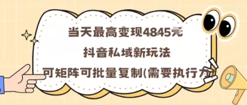 当天最高变现1k+，抖音私域新玩法，可矩阵可批量复制-项目网