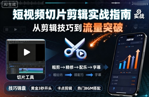 短视频切片剪辑实战指南，从剪辑技巧到流量突破-项目网