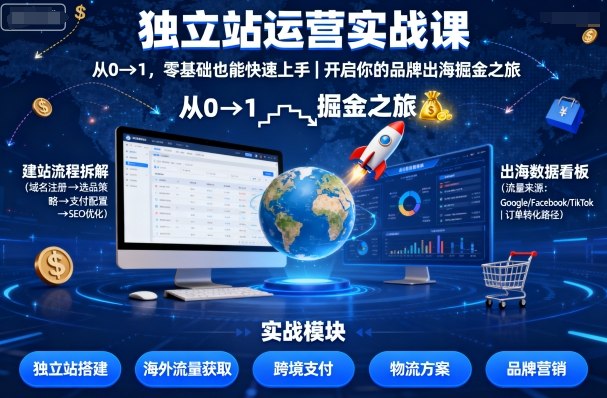 独立站运营实战课，​从0到1，零基础也能快速上手，开启你的品牌出海掘金之旅-项目网