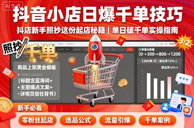 抖音小店日爆千单技巧，抖店新手照抄这份起店秘籍，单日破千单-项目网