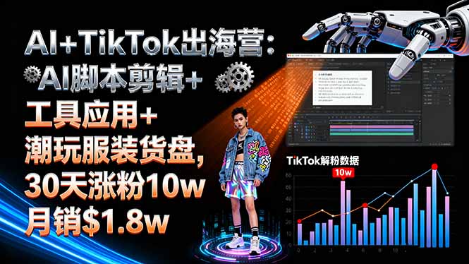 AI+TikTok出海营:AI脚本剪辑+工具应用+潮玩服装货盘,30天涨粉10w月销$1.8w-项目网