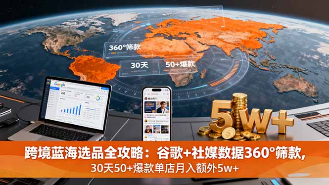 跨境蓝海选品全攻略：谷歌+社媒数据360°筛款,30天50+爆款单店月入额外5w+-项目网