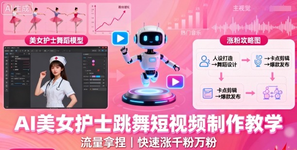AI美女护士跳舞短视频制作教学，流量拿捏，快速涨千粉万粉【提示词+视频教程】-项目网