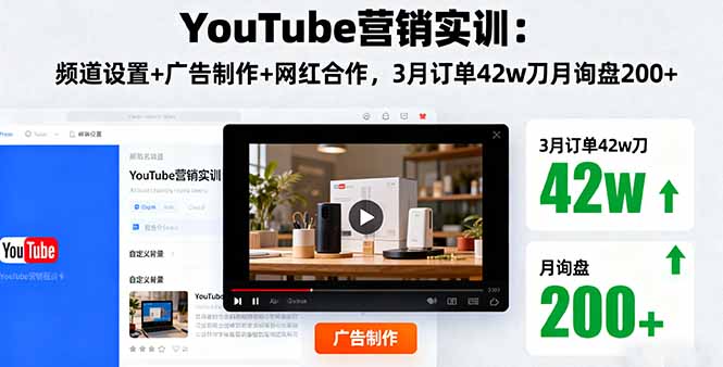 YouTube营销实训：频道设置+广告制作+网红合作，3月订单42w刀月询盘200+-项目网