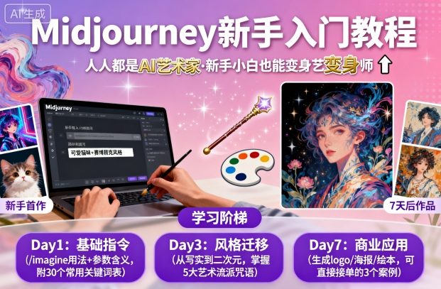 midjourney新手入门教程：人人都是AI艺术家，新手小白也能变身艺术大师-项目网