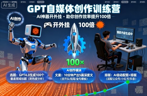 GPT自媒体创作训练营：AI神器开外挂，助你创作效率提升100倍-项目网