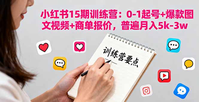 小红书15期训练营：0-1起号+爆款图文视频+商单报价，普遍月入5k-3w-项目网