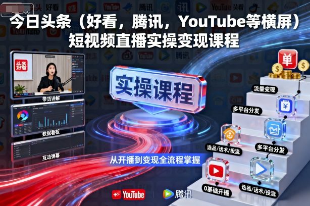 今日头条(好看，腾讯，YouTube等横屏)短视频直播实操变现课程-项目网