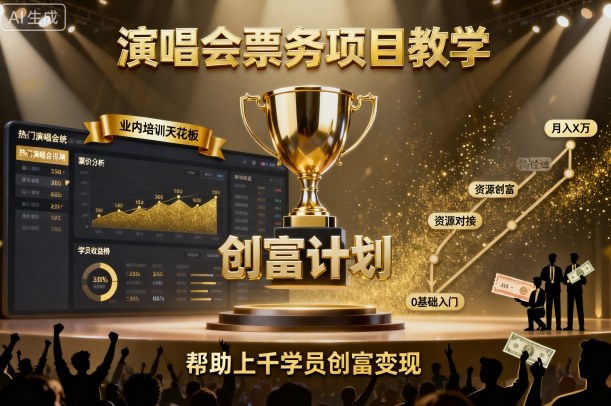演唱会票务项目教学，业内培训天花板，帮助上千学员创富变现-项目网