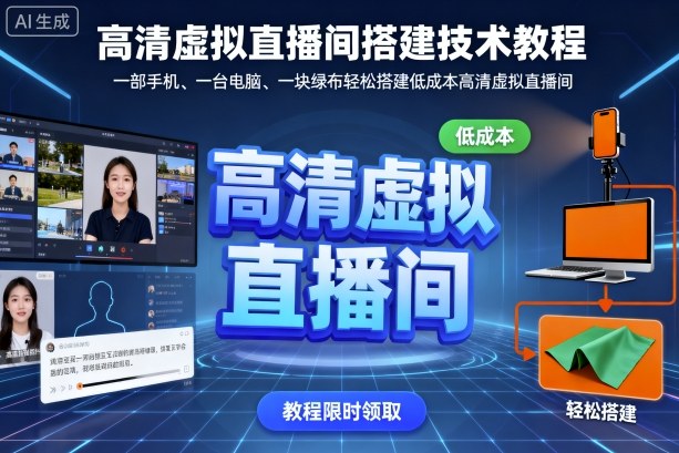 高清虚拟直播间搭建技术教程，一部手机、一台电脑、一块绿布轻松搭建低成本高清虚拟直播间-项目网