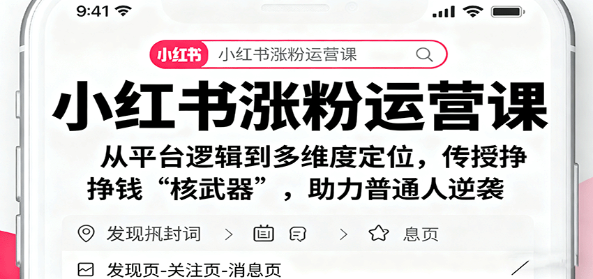 小红书涨粉运营课：从平台逻辑到多维度定位，传授挣钱 “核武器”，助力普通人逆袭-项目网