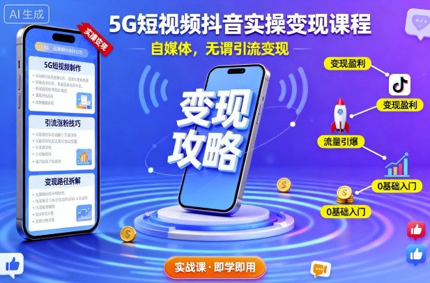 5G短视频抖音实操变现课程，自媒体，无谓引流变现-项目网