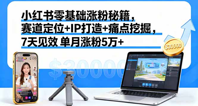 小红书零基础涨粉秘籍，赛道定位+IP打造+痛点挖掘，7天见效 单月涨粉5万+-项目网