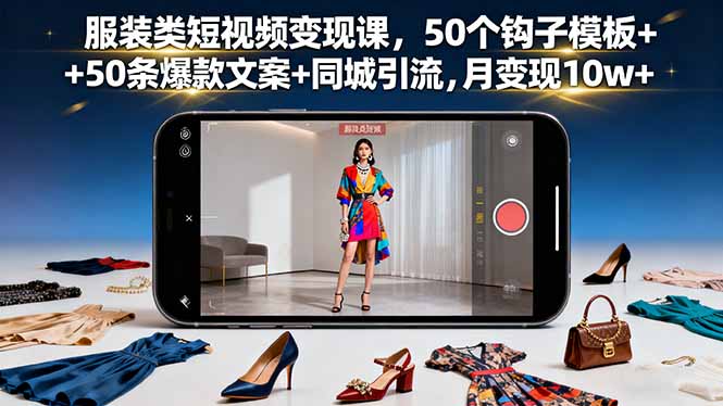 服装类短视频变现课，50个钩子模板+50条爆款文案+同城引流，月变现10w+-项目网